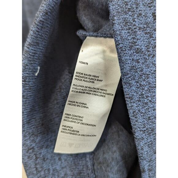 Eddie Bauer Pullover Mens Small Fleece Snap Button Radiator Blue Recycled Jacket - Picture 12 of 13